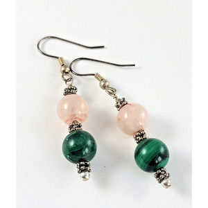 Mountain Jade and Rose Quartz Beaded Drop Earrings